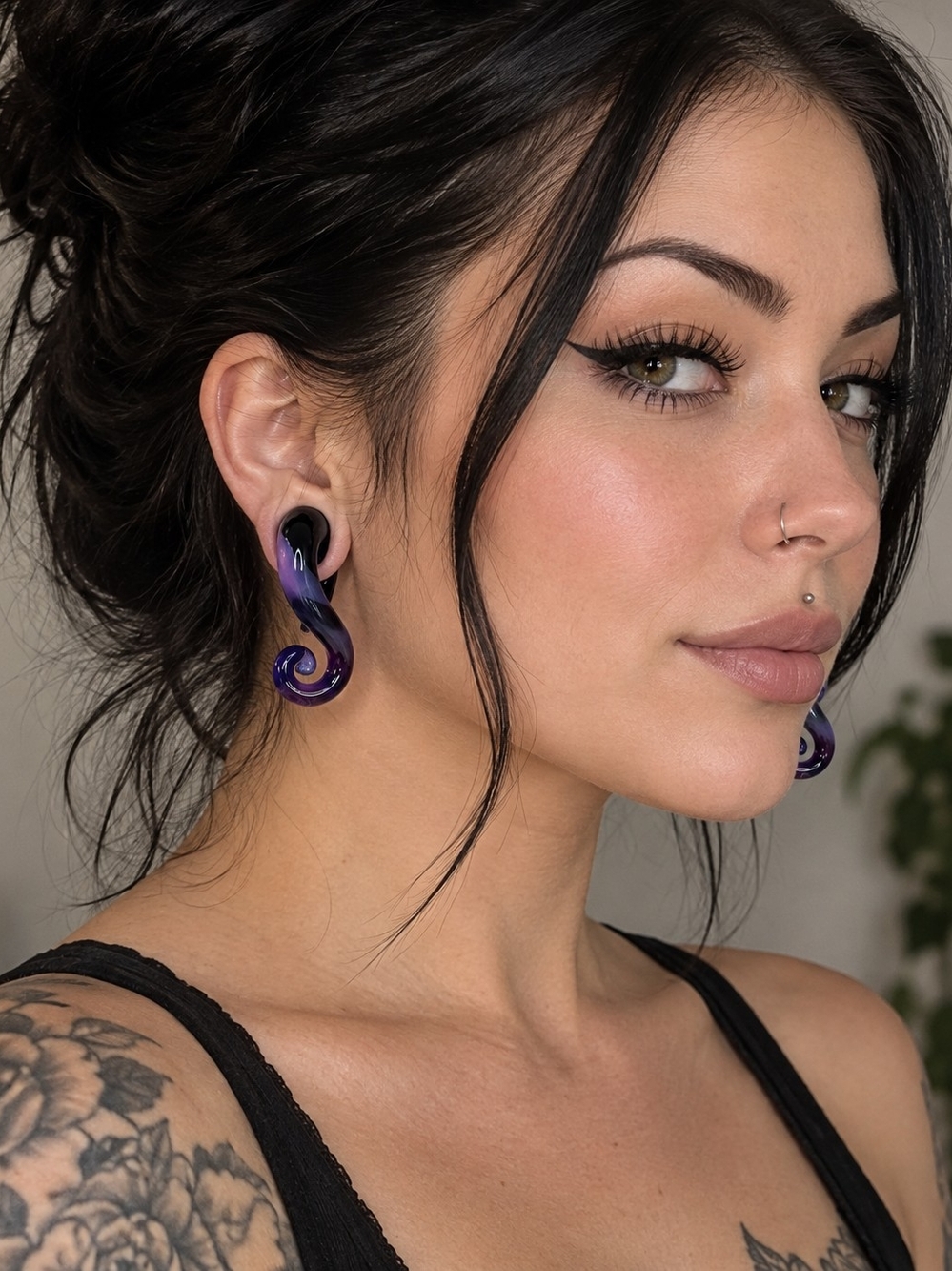 11mm Purple Spiral Glass Ear Gauges - Women Jewelry